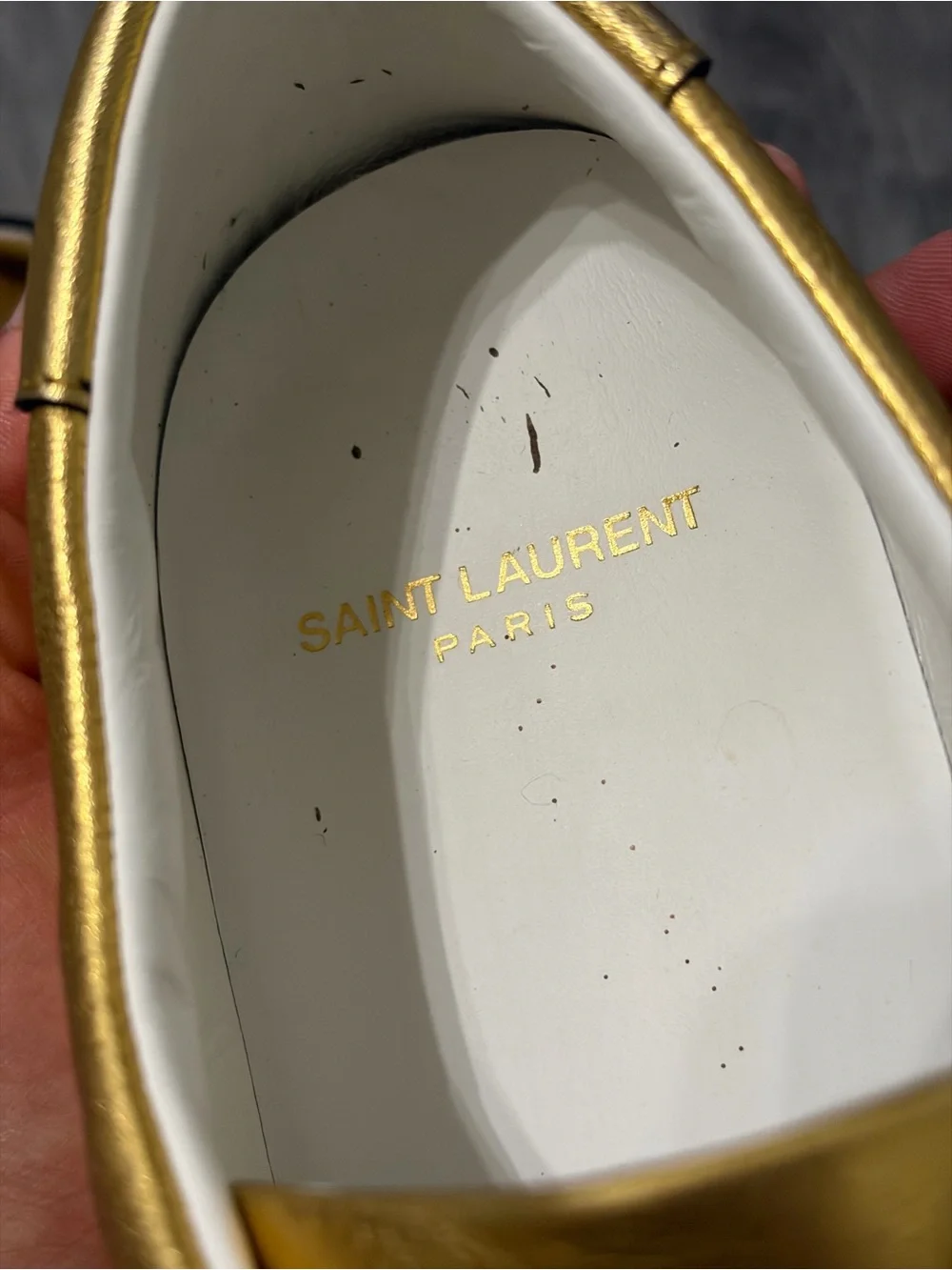 Saint Laurent Andy Metallic Gold Low-Top Sneakers with White Laces